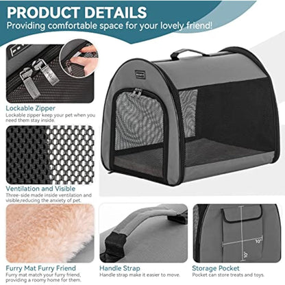 PETSFIT Portable Dog Crate, Dog Travel Crate - 26.5 Inch Lightweight, Roomy, Easy to Set Up, Dog Kennel Indoor with Thick Mat, Sturdy Soft Dog Crate