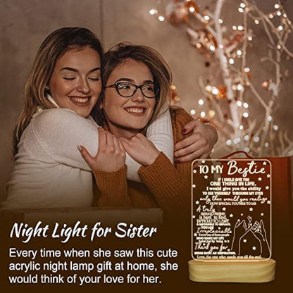 to My Bestie Gifts, 3D Illusion Lamp I Love You Friends Night Light for Best Friend Sister Girls Women BFF Birthday, Soft Warm White Colors LED Wooden Table Lamp