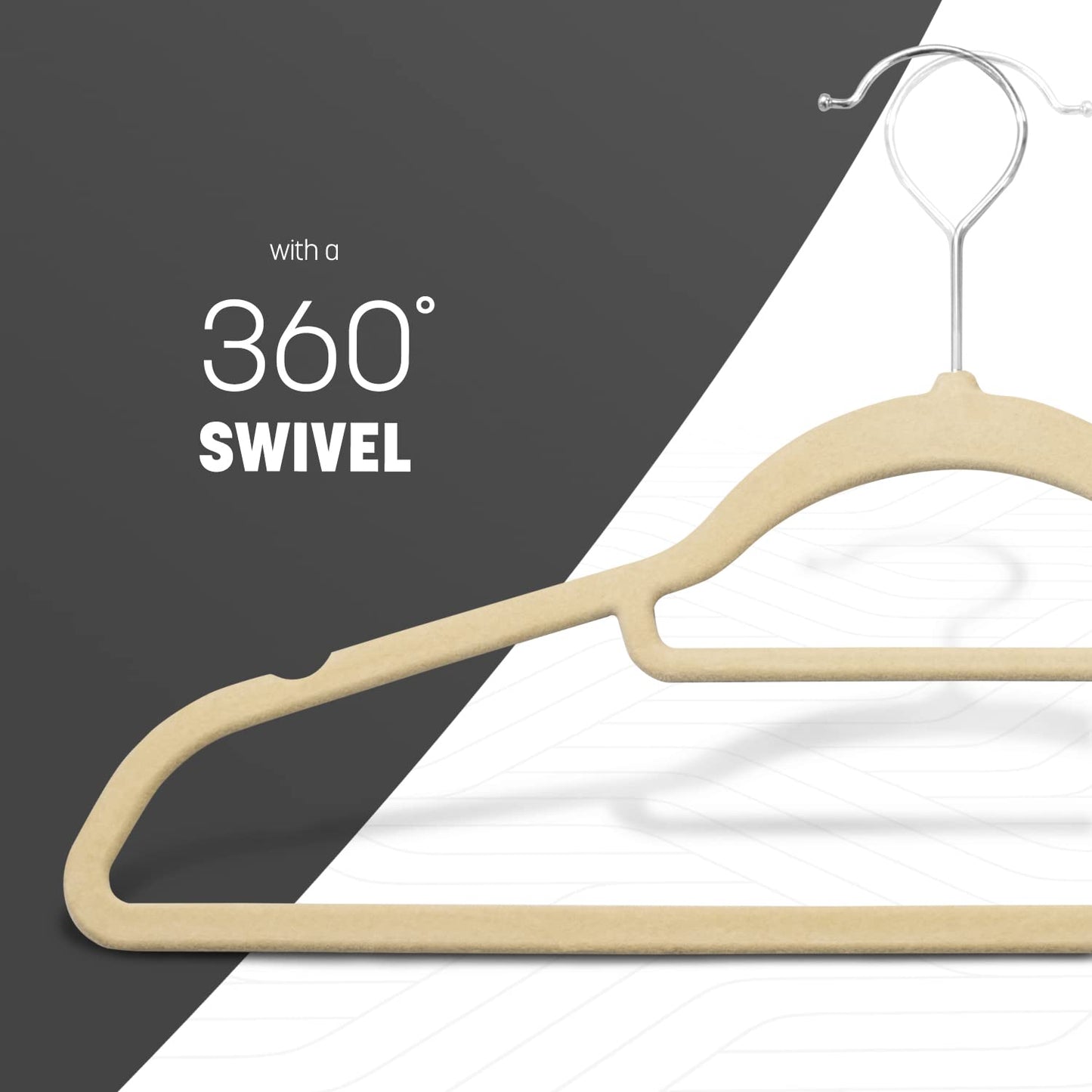 KEPLIN Velvet Hangers 50 Pack (45cm) -Thin Non-Slip Clothes Coat hangers with Tie Bar and 360 Degree Hook for Home Storage Durable