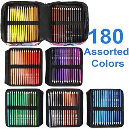 H & B Colouring Pencils 180Pcs Oil Based Coloured Pencils Drawing Set Professional Colouring Pencils Set with Colouring Book Art Sets for Adults Artists