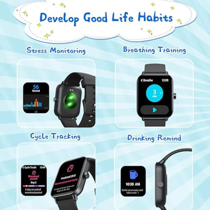 KALINCO Kids Smart Watch for Boys Girls Teens, IP68 Waterproof Swimming Smartwatch, 1.8'' Fitness Activity Tracker with 100 Sports, Make/Answer Call, Heart Rate/Sleep Monitor, Valentines Gift for Kids