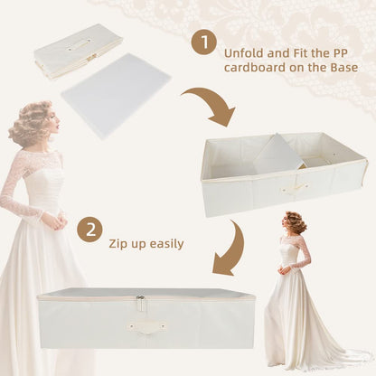 Wedding Dress Preservation Storage Box: Beige Preservation Box/Bridal Gown Storage Bin/Underbed Storage Container with 20Pcs Acid Free Tissue Paper