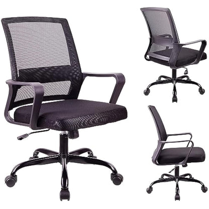 T-THREE.Adjustable office chair, ergonomic mesh swivel seat, with lumbar support, height adjustment, 360° rotation, and tilt function, mesh backrest for home office(Black)