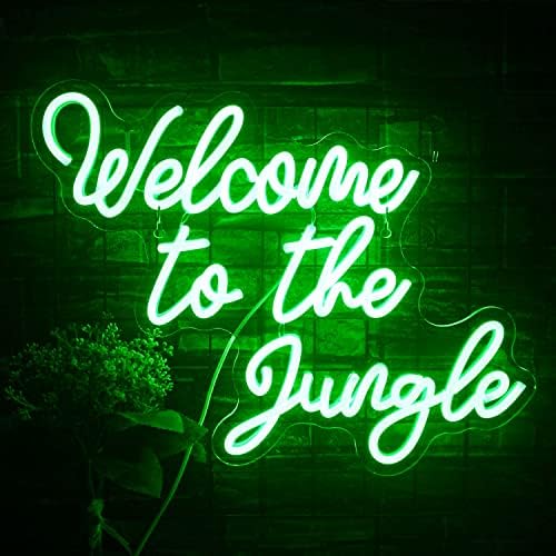 Welcome to The Jungle Neon Sign Green LED Word Neon Light Signs for Wall Decor USB Letter Light Up Sign for Garden Home Entryway Front Porch Party Gift