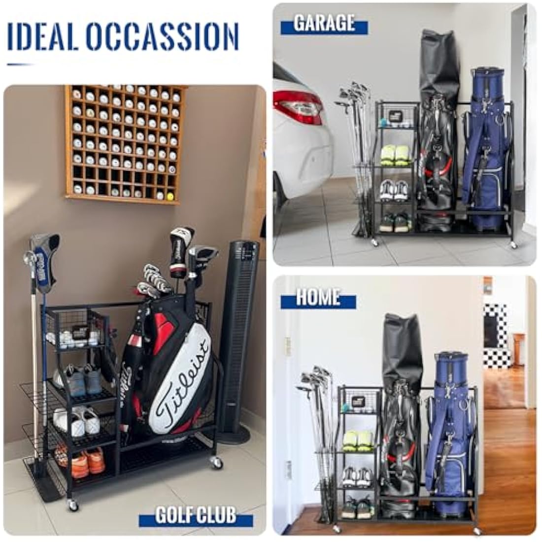 Mythinglogic Golf Storage Rack, Golf Organiser with Wheels, Golf Club Organisers Extra Large Design for Golf Bag Storage and Other Golf Club Accessories