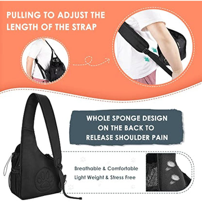 Eyein Pet Puppy Sling Carrier, Up to 12 lbs Hand Free Cat Dog Papoose, Hard Bottom Support Small Animal Travel Tote Bags with Breathable Mesh Adjustable Padded Strap Safety Belt Machine Washable