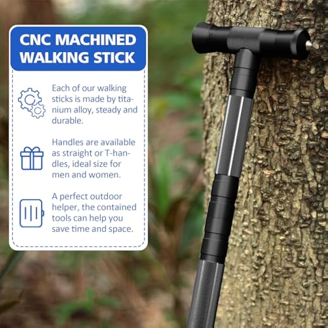 aiGear Tactical Stick/Hiking Trekking Poles | CNC Machined Aluminum Tactical Cane with 3 Outdoor Tool | Suitable For Hiking Camping Mountaining Backpacking | Color Black