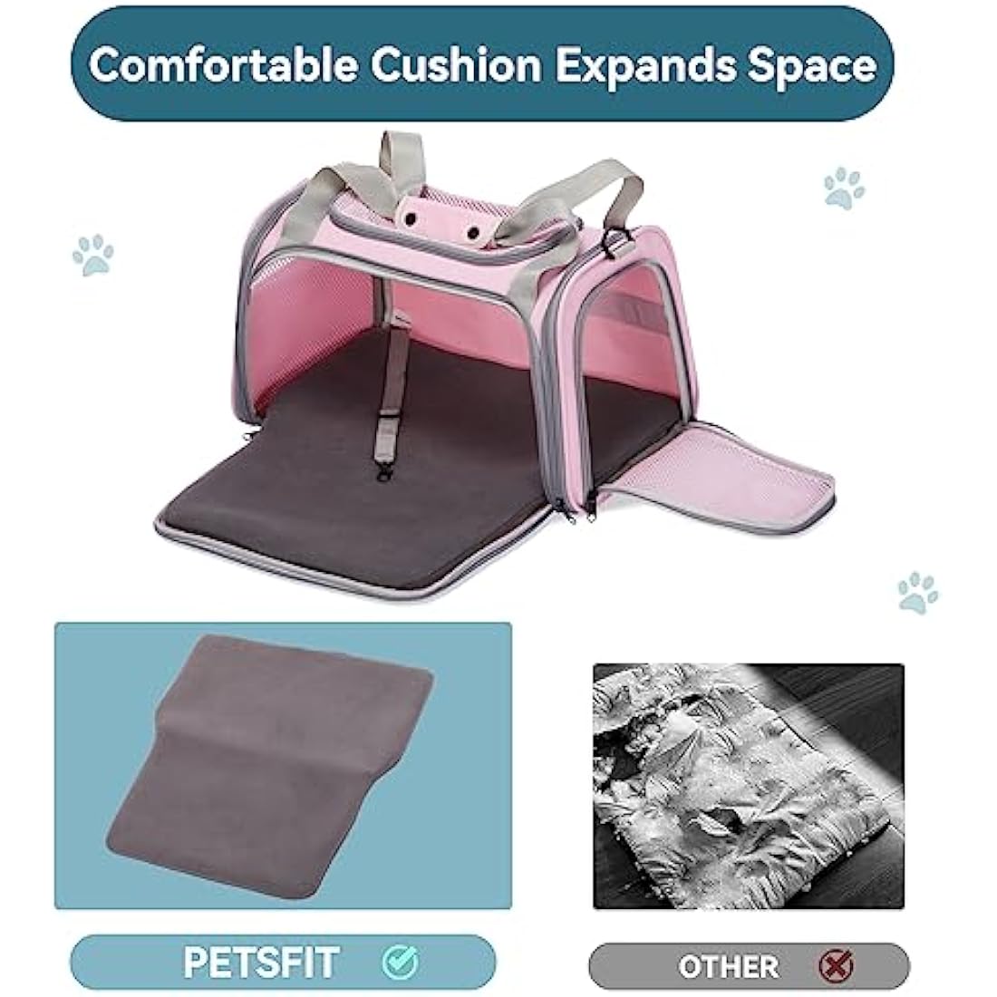 PETSFIT Cat Carrier Soft，Pink Pet Carrier with Extendable Fleece Mat, Puppy Carrier Airline Approved with Safety Leash for Pets Up to 12 Lbs (44 * 26.5 * 27CM, Pink)