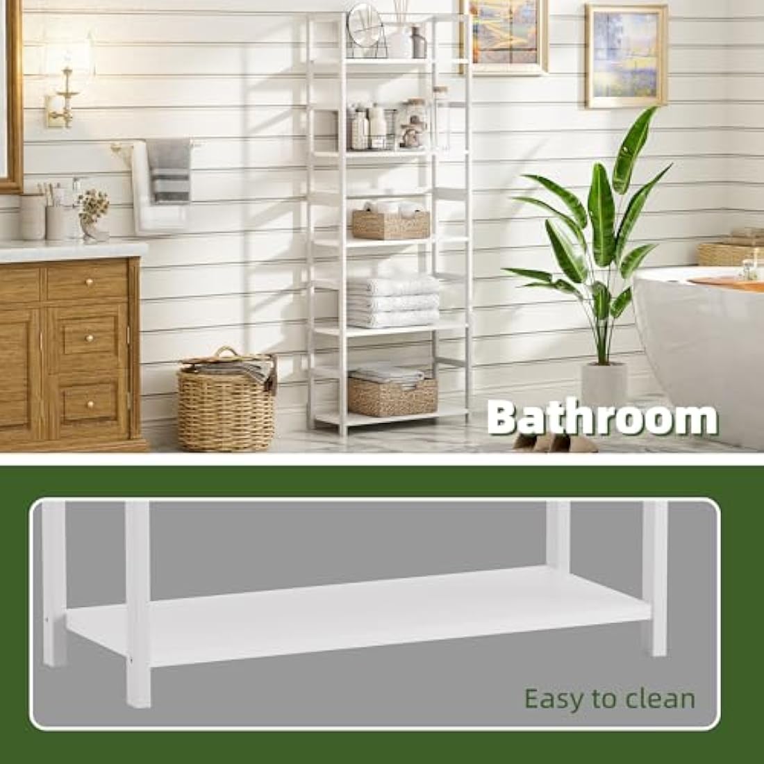 vovala 5-Tier Bookshelf, Industrial Bookcase with Bamboo Frame, Modern Display Standing Shelf Unit, Tall Wood Storage Organizer for Living Room, Home Office, White