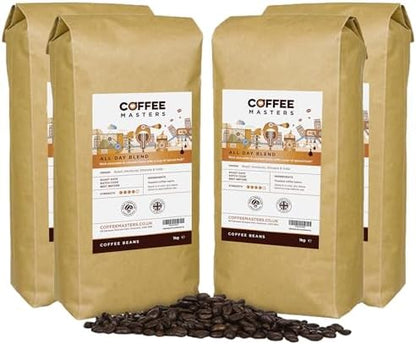 Coffee Masters All Day Blend Espresso Coffee Beans 4x1kg - Medium Roast for Strong and Full Bodied Flavour, Whole Bean - Ideal for Barista Machines
