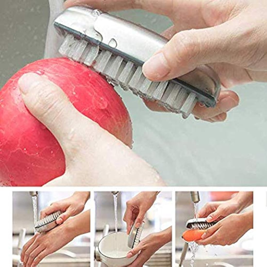 kuou Stainless Steel Nail Brush, 2 Pieces Hard Bristle Hand Wash Brushes Nail Clean Brush Handle Nail Finger Tip Scrubbing Brush Nail Brushes for Cleaning Nails and Toes Nails