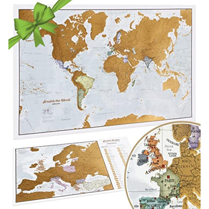Scratch The World® Travel Map - Scratch Off World Map Poster + Bonus Europe Scratch - Maps International - 50 Years + of map Making - Most Detailed Map Gift