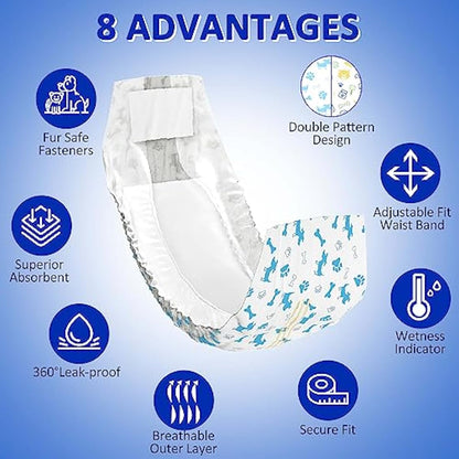 Dono Disposable Male Dog Diapers, 48pcs, L, 32in, Blue/Yellow, Super Absorbent, Leak-proof, Wetness Indicator, Incontinence, Excitable Urinary, Dog Owners, Male