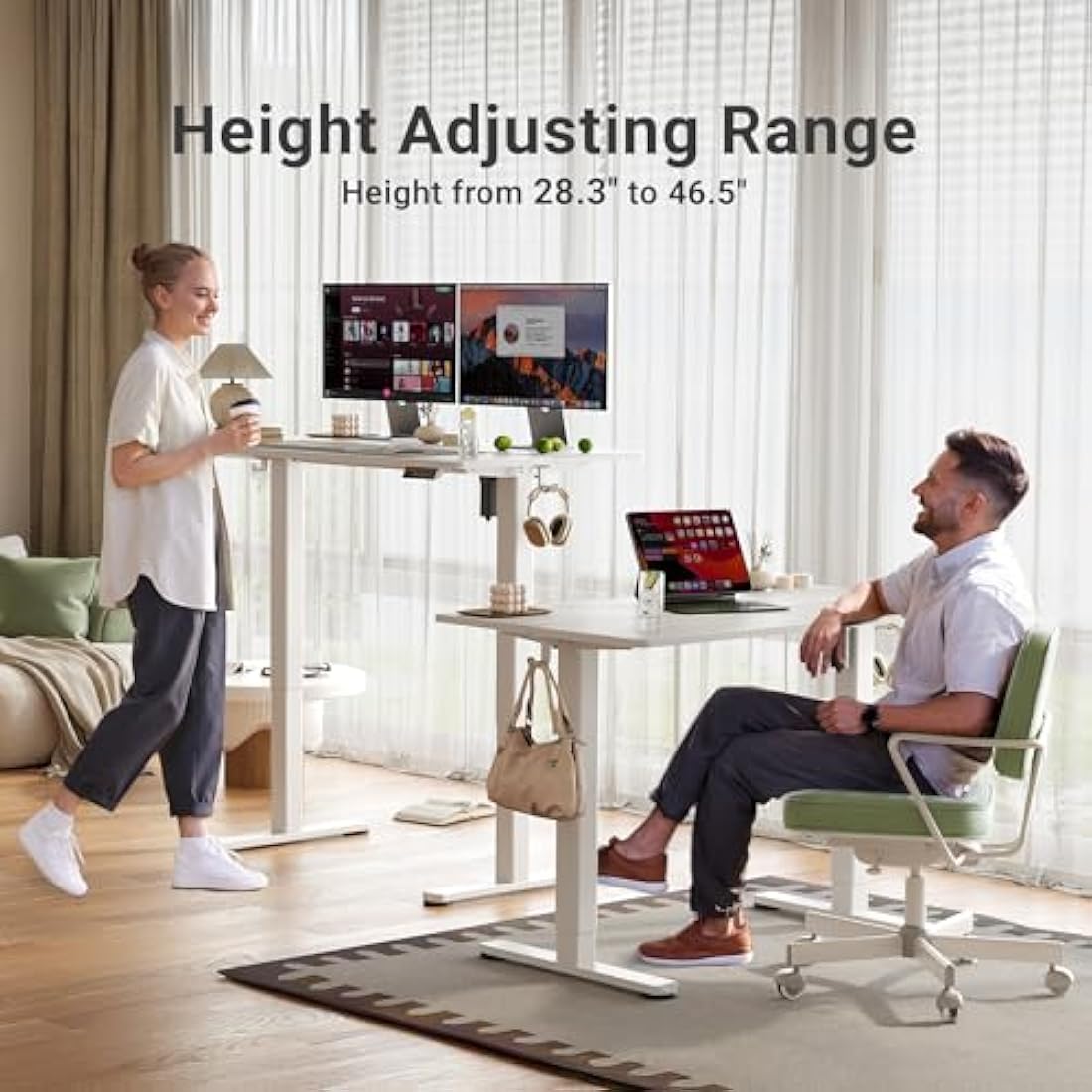 Claiks Electric Standing Desk, Adjustable Height Stand up Desk, 140x60 cm Sit Stand Home Office Desk with Splice Board, White Frame/White Top