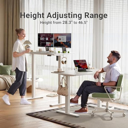 Claiks Electric Standing Desk, Adjustable Height Stand up Desk, 140x60 cm Sit Stand Home Office Desk with Splice Board, White Frame/White Top