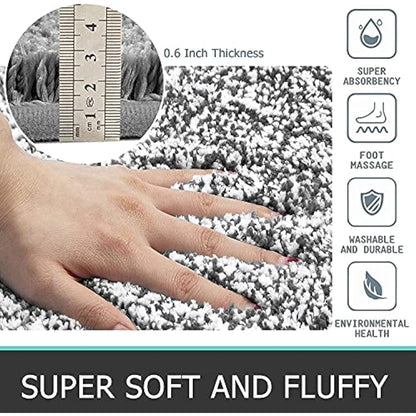 Pauwer Ultra Soft Bathroom Mat Sets 3 Piece Luxury Non Slip Absorbent Bath and Toilet Mat Set Machine Washable Bath Floor Rug Shower Rug, Dark Grey