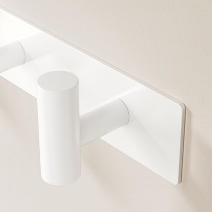 White Wall Mounted Coat Rack – 4 T-Shaped Hooks on 12.6" Metal Rail (1 Pcs)