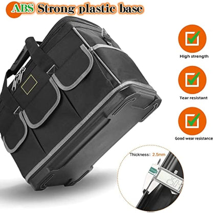 Noosverl Tool Bag, Multifunctional Rigid Tool Bag Organiser Toolcase with Adjustable Shoulder, Black, 40 x 23 x 28 cm,electrician tool bag