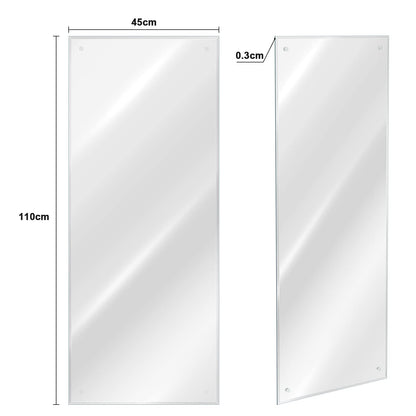 Dripex 110 x 45cm Frameless Rectangle Mirror, Wall Mounted Bathroom Mirror with Bevelled Edge & Pre-Drilled Holes, Horizontal or Vertical Hanging for