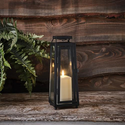 Lights4fun Set of 2 Outdoor Garden Solar Powered Black Metal Decorative TruGlow® LED Candle Lanterns Lights IP44 Waterproof
