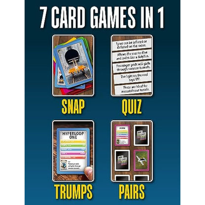 SMART CARDS Transport, 7 games in 1, Pairs, Snap, Trumps, Rummy, Memory Quiz, Learn Facts, Travel Game, Gift, Stocking Filler, Age 5+, 1-8 Players