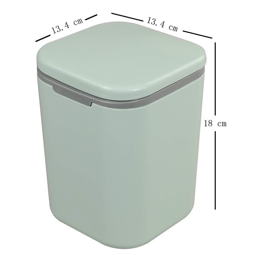 Gitany Push-button Mini Desktop Dustbin with lid, Small Trash Bin (Green)