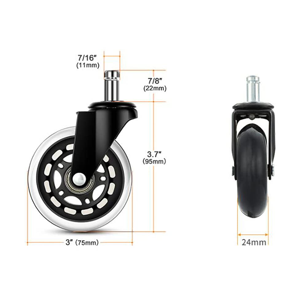 Hsthe Sea 5 Pcs Rollerblade Style Rubber Replacement Wheels, Caster Wheels Replacement, Office Chair Caster Wheels