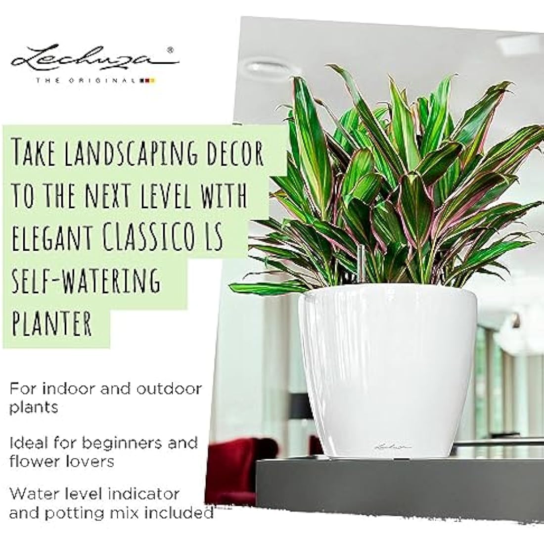 Lechuza Self Watering Plant Pot CLASSICO 50 LS Garden Flower Indoor and Outdoor Plastic Planter with Drainage Hole D50 H47 cm Shiny Taupe