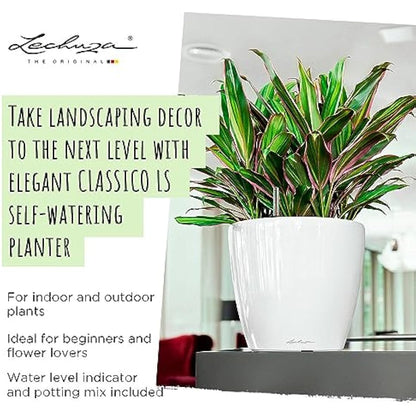 Lechuza Self Watering Plant Pot CLASSICO 50 LS Garden Flower Indoor and Outdoor Plastic Planter with Drainage Hole D50 H47 cm Shiny Taupe