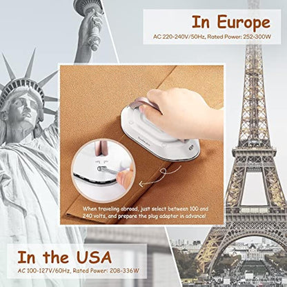 Newbealer Travel Iron - Mini Iron with Dual Voltage-220V/120V for Clothes, Compact Iron with Small Pouch for Global Travel, Quilting & Sewing, Gold
