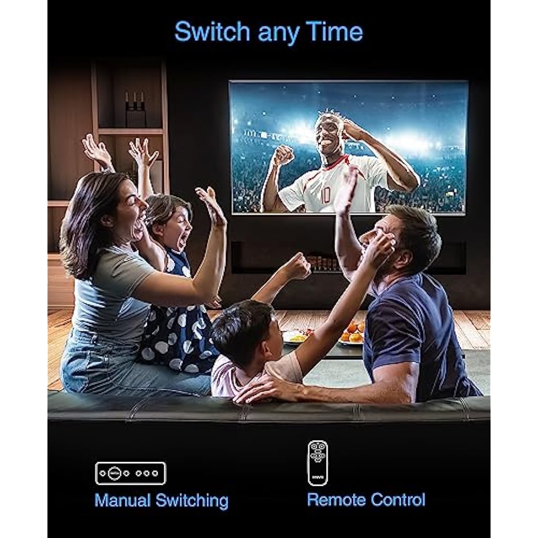 Kinivo 8K HDMI Switch with Remote 4 in 1 Out (4 Port, 8K 60Hz, 4K 120Hz, 48Gbps, HDR 10+, Dolby Atmos, HDCP 2.3) - HDMI 2.1 Switch Box Compatible with HDTV, PS5, PS4, Xbox