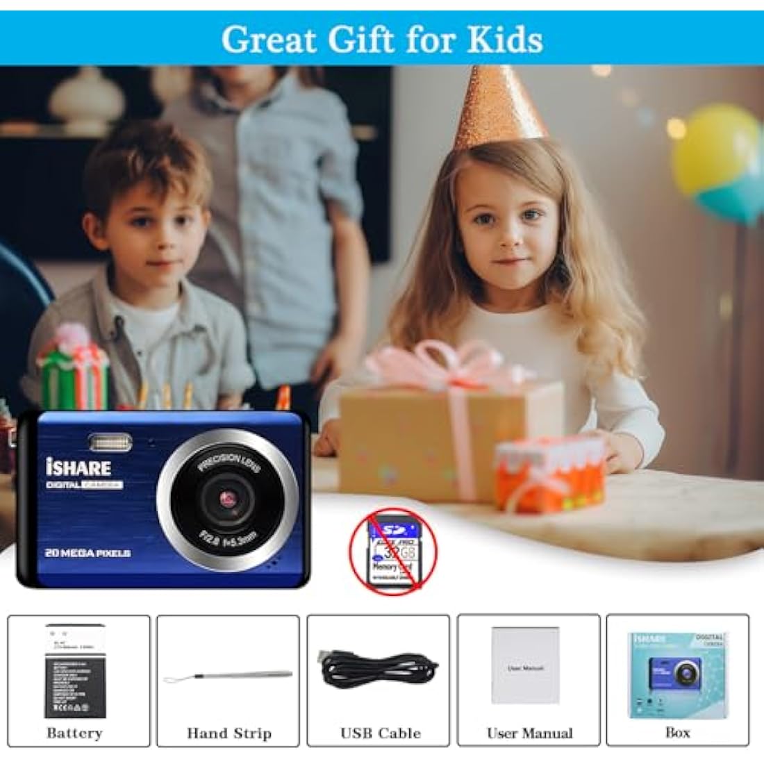 Digital Camera for Photography with FHD 1080P 18X Digital Zoom, 30MP Kids Rechargeable Point and Shoot Cameras,Built-in Microphone,Small Camera for Kids/Adult/Elderly/Beginners(Blue)