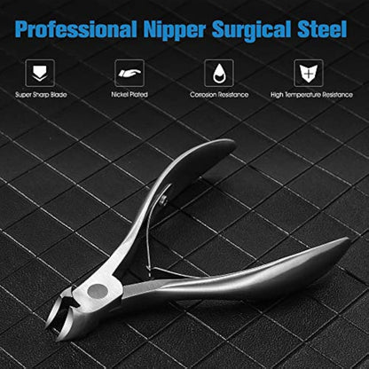 FERYES Toenail Clippers for Thick Nails, Toe Nail Clippers for Ingrown Hard Toe Nail Fingernail - Large Handle Stainless Steel Olecranon Fingernail Clipper, Silver