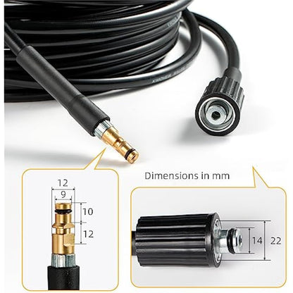 YUET 15M 50Ft High Pressure Washer Replacement Hose for Karcher K Series Domestic Washers K2, K3, K4, K5, K7,Click Bayonet to M22-14mm Thread for Kärcher with Screw Thread Outlet Only