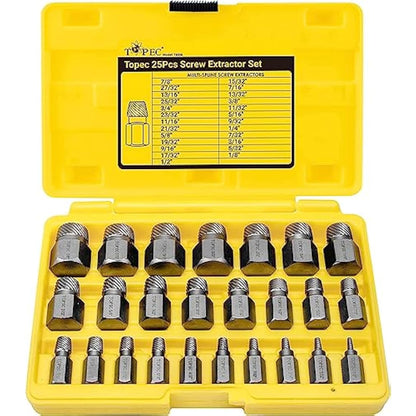 LANNIU 25Pcs Screw Extractor Set, Hex Head Multi-Spline Easy Out Bolt Extractor Set, Premium High Carbon Steel Rounded Bolt Remover