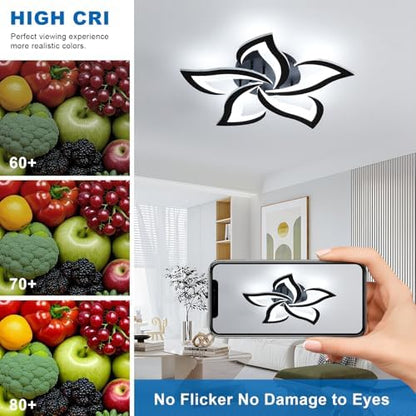 Comely Ceiling Lights Bedroom, LED Ceiling Lights 60W 6750LM, Cool White 6500K, Acrylic Petal Design Mordern Ceiling Lighting for Living Room Bedroom, Black (Dia 60cm)