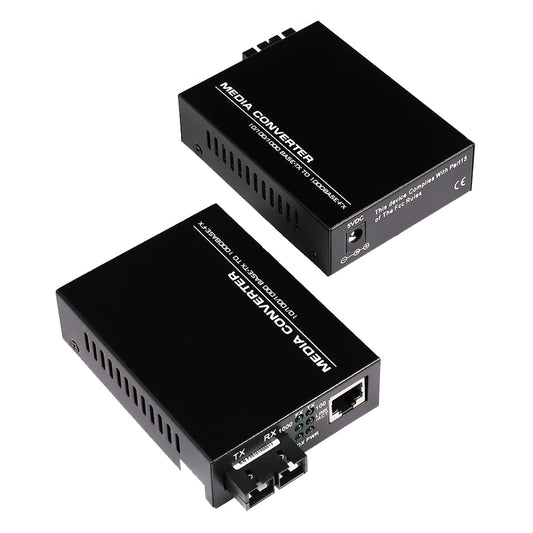 A Pair of 2 Pack Single Mode Dual SC Fiber Gigabit Fast Ethernet Media Converter, Bidi Mini 1x 10/100/1000Base-T RJ45 to 1000Base-SC Slot Ethernet