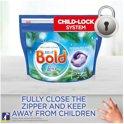 Bold All-in-1 PODS, Washing Liquid Detergent Tablets / Capsules 128 Washes (64X2) Ocean Escape, Washing Detergent For Brilliant Cleaning With Built-In Fabric Softener