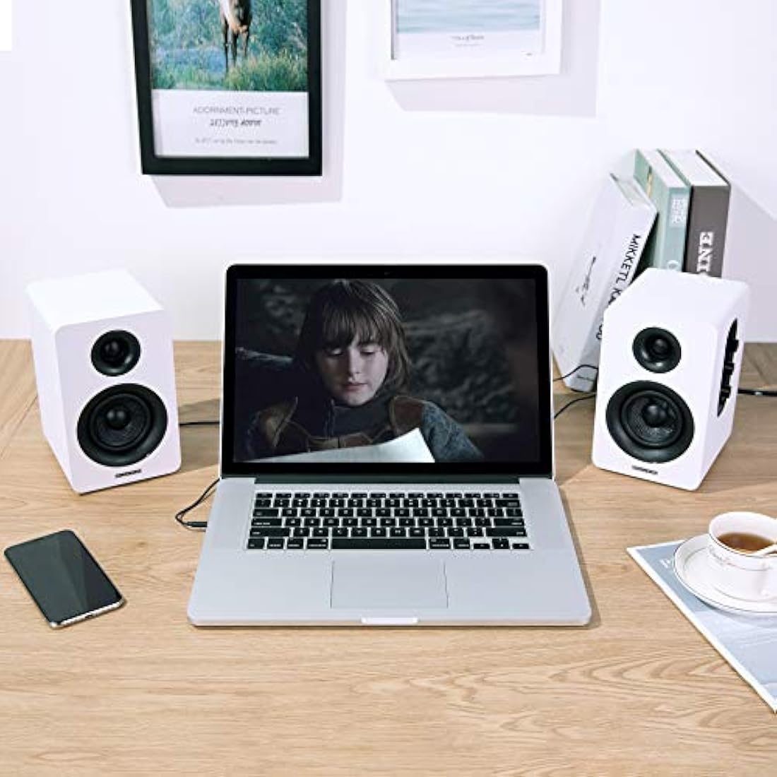 Sanyun SW208 3" Active Bluetooth 5.0 Bookshelf Speakers – 60W Carbon Fiber Unit - Built-in 24bit DAC - Dynamic 3D Surround Sound – 2.0 Computer PC Monitor Gaming Speakers (Pair, White)