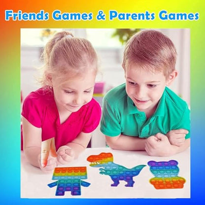Fidget Toys Unicorn, Robot, Dinosaur ,Bear 4pc Multipack Set Squeeze Sensory Pop Bubble Toys For Kids ,Teens & Adults Autism & Special Needs Stress Reliever Push Pop Rainbow Poppet Toys