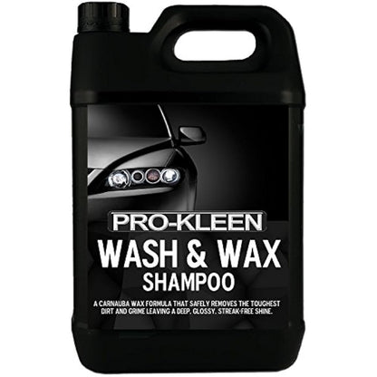 Pro-Kleen Wash & Wax Shampoo with Carnauba Wax 5L - pH Neutral Professional Car Wash Shampoo, Suitable for all Car Exteriors, Glossy Just Waxed Shine