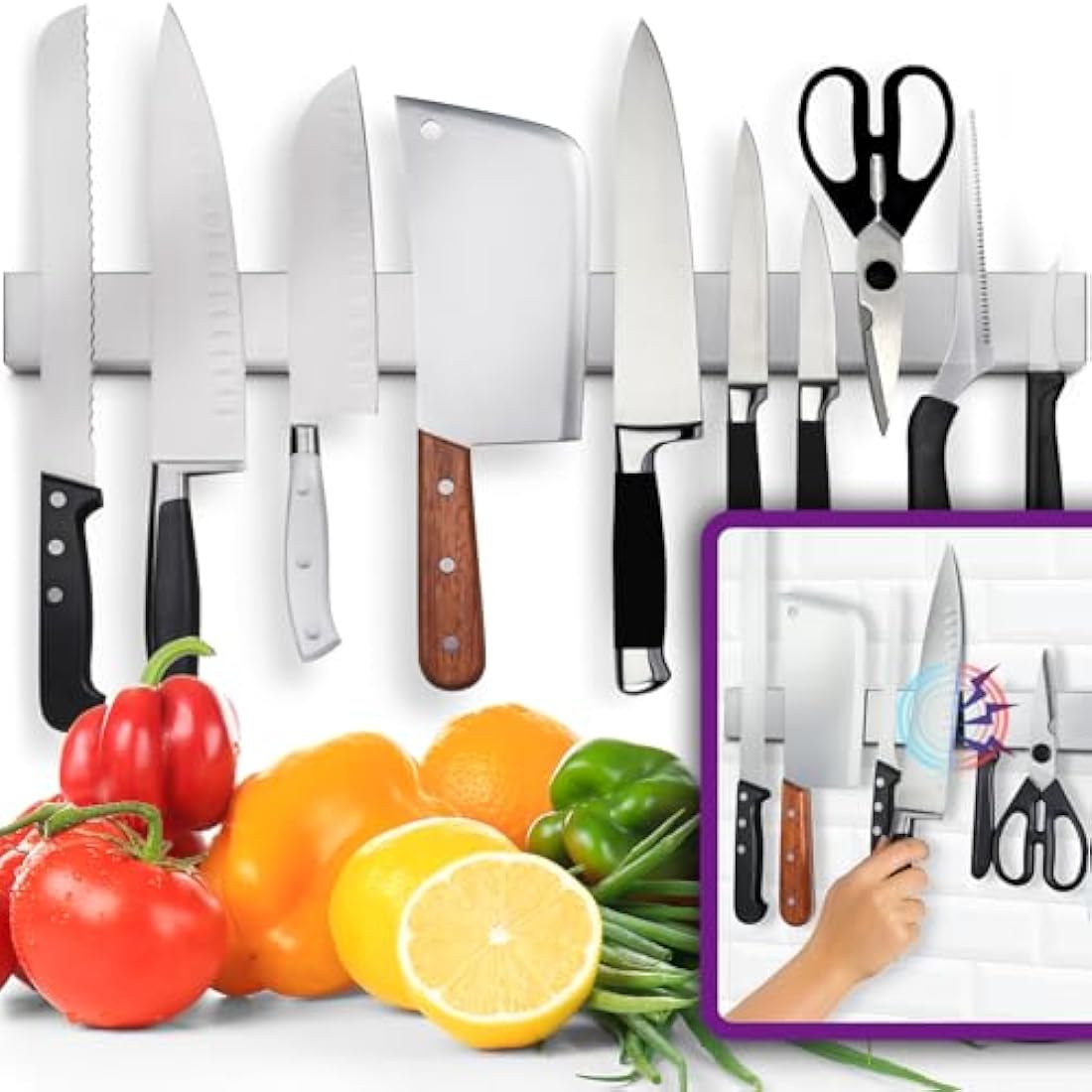 61cm Heavy-Duty Magnetic Knife Holder for Wall - Premium Stainless Steel Strip - Professional Space-Saving Bar With Powerful Pull Force (Large Size, Upgraded Version)