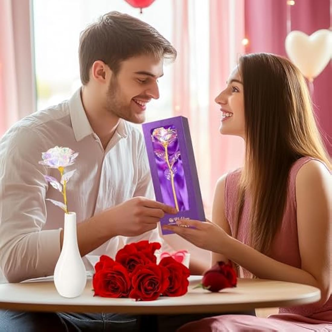 Childom Birthday Gifts for Women,Christmas Rose Gifts For Women Her Mum,Rainbow Rose Flower With Vase,Valentines Present,Purple Flowers for Grandma Wife Girl Anniversary Christmas Wedding Engagement