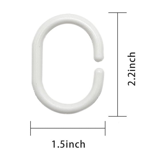 12 Pack Plastic Shower Curtain Rings, C-Shaped Hooks for Bathroom, White