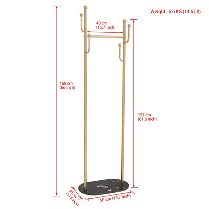 Cre Cra Gold Heavy Duty Metal Clothes Rack with Marble Base - Modern Coat Stand & Freestanding Garment Rack for Boutiques & Bedroom