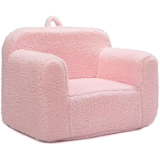 BEJOY Kids Sofa Ultra-Soft Snuggle Foam Filled Chair, Single Cuddly Sherpa Reading Couch for Boys and Girls, Pink