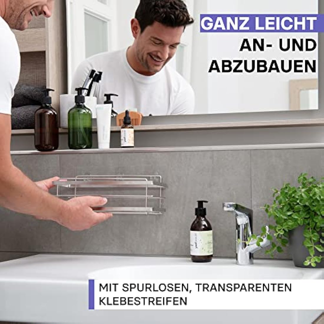 KINCMAX Shower Caddy Basket Shelf Pack of 2 - Adhesive Drill Free Kitchen or Bathroom Organiser Rack - Shower Storage Shelves - Shower Organiser w/Hooks for Accessories
