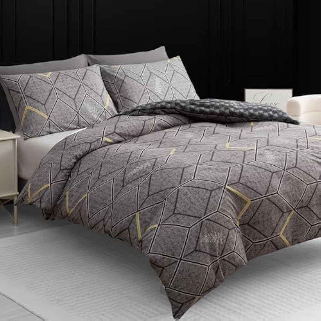 Lazzaro Double Duvet Set - Premium Brushed Microfiber Double Duvet Cover (200 x 200 cm) 3 PCs - Breathable Luxury Bedding Set With Zipper Closure