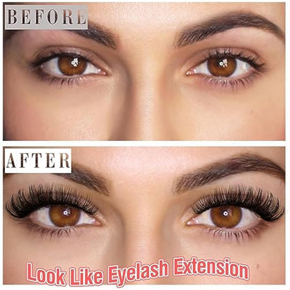 ALICE Cat Eye Lashes D Curl Russian Strip Lashes 17mm Fluffy False Eyelashes Clear Band Eyelashes Dramatic Faux Mink Lashes 8 Pairs