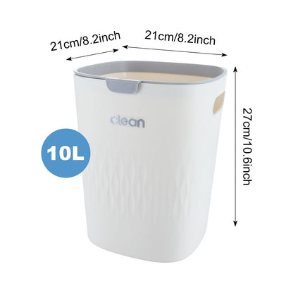 ASelected Trash Bin 10 L Kitchen Trash Can Pressure Rings Design Cream White Square Trash Can For Kitchen,Bathroom Office Living